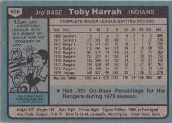 1980 Topps #636 Toby Harrah Back