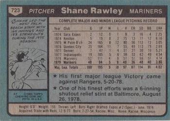 1980 Topps #723 Shane Rawley Back