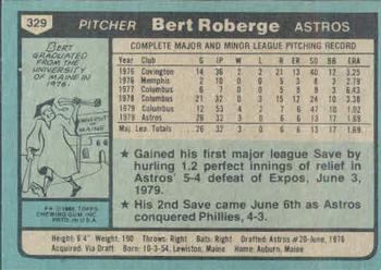 1980 Topps #329 Bert Roberge Back