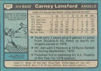 1980 Topps #337 Carney Lansford Back