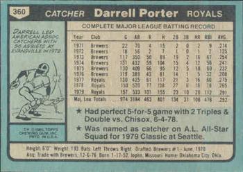 1980 Topps #360 Darrell Porter Back