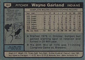 1980 Topps #361 Wayne Garland Back