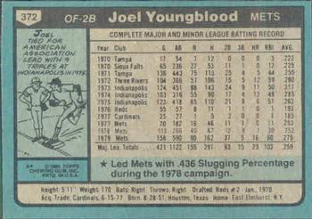 1980 Topps #372 Joel Youngblood Back