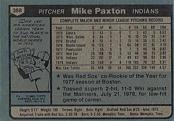 1980 Topps #388 Mike Paxton Back