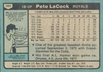 1980 Topps #389 Pete LaCock Back