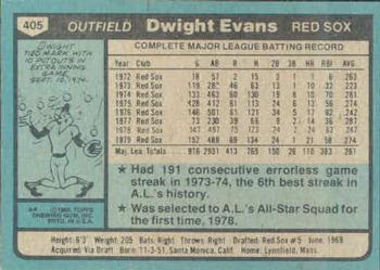 1980 Topps #405 Dwight Evans Back