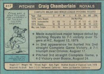 1980 Topps #417 Craig Chamberlain Back
