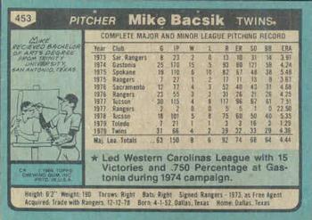 1980 Topps #453 Mike Bacsik Back