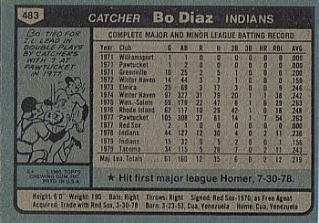 1980 Topps #483 Bo Diaz Back