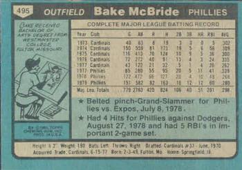 1980 Topps #495 Bake McBride Back