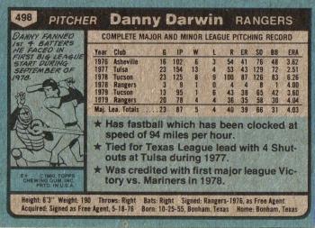 1980 Topps #498 Danny Darwin Back