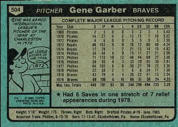 1980 Topps #504 Gene Garber Back