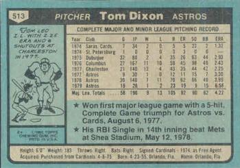 1980 Topps #513 Tom Dixon Back