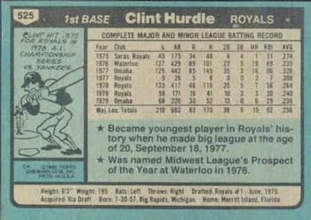 1980 Topps #525 Clint Hurdle Back