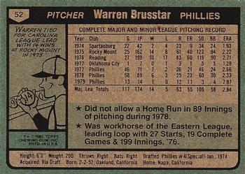 1980 Topps #52 Warren Brusstar Back