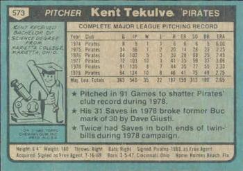 1980 Topps #573 Kent Tekulve Back