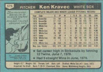 1980 Topps #575 Ken Kravec Back