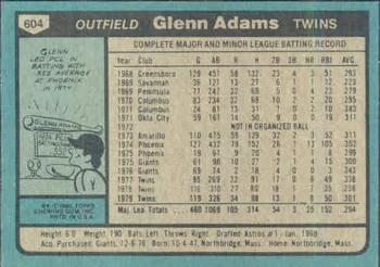1980 Topps #604 Glenn Adams Back