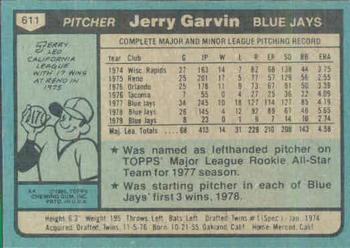 1980 Topps #611 Jerry Garvin Back