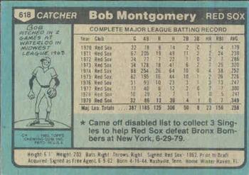 1980 Topps #618 Bob Montgomery Back
