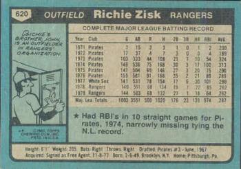 1980 Topps #620 Richie Zisk Back