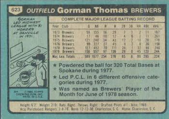1980 Topps #623 Gorman Thomas Back