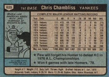 1980 Topps #625 Chris Chambliss Back