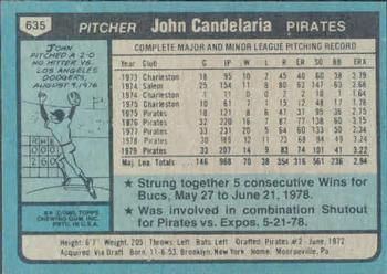 1980 Topps #635 John Candelaria Back