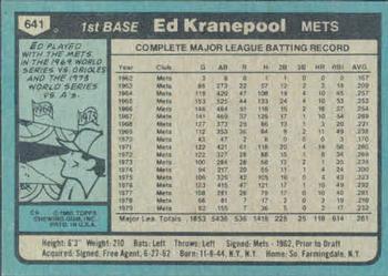 1980 Topps #641 Ed Kranepool Back