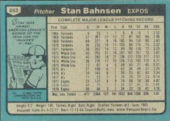 1980 Topps #653 Stan Bahnsen Back