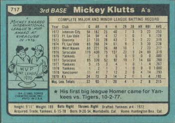 1980 Topps #717 Mickey Klutts Back