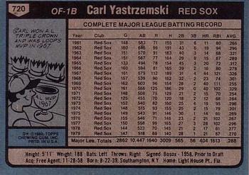 1980 Topps #720 Carl Yastrzemski Back