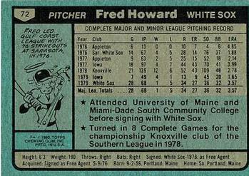 1980 Topps #72 Fred Howard Back