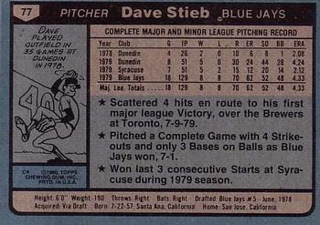 1980 Topps #77 Dave Stieb Back