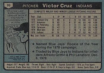 1980 Topps #99 Victor Cruz Back