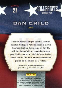2013 Panini USA Baseball Champions - Game Gear Jerseys #27 Dan Child Back
