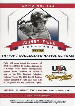 2013 Panini USA Baseball Champions - National Team Mirror Red #133 Johnny Field Back