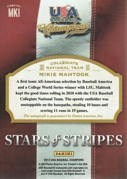 2013 Panini USA Baseball Champions - Stars and Stripes Signatures #MKI Mikie Mahtook Back