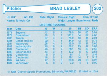 1985 Cramer Vancouver Canadians #202 Brad Lesley Back