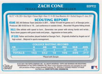 2011 Bowman Draft Picks & Prospects - Prospects Gold #BDPP22 Zach Cone Back