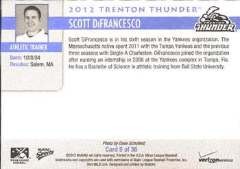 2012 MultiAd Verizon Trenton Thunder #5 Scott DiFrancesco Back