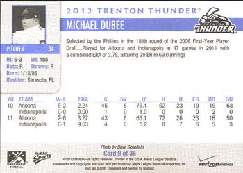 2012 MultiAd Verizon Trenton Thunder #9 Michael Dubee Back