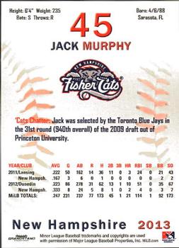 2013 Grandstand New Hampshire Fisher Cats #15 Jack Murphy Back