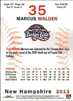 2013 Grandstand New Hampshire Fisher Cats #30 Marcus Walden Back