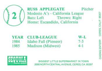 1986 Chong Modesto A's #2 Russ Applegate Back