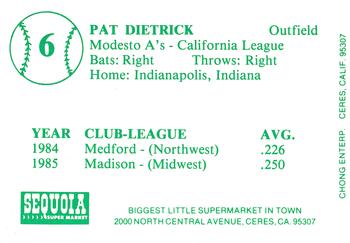 1986 Chong Modesto A's #6 Pat Dietrick Back