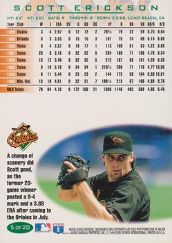 1996 Fleer Baltimore Orioles #5 Scott Erickson Back