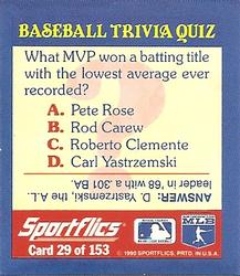 1990 Sportflics - Magic Motion Trivia Cards #29 Most Valuable Players Back