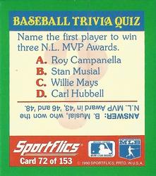 1990 Sportflics - Magic Motion Trivia Cards #72 Most Valuable Players Back