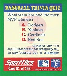 1990 Sportflics - Magic Motion Trivia Cards #81 Most Valuable Players Back